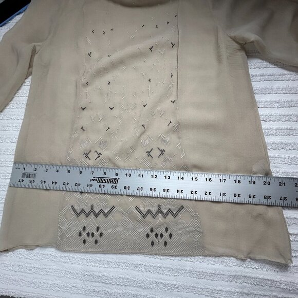 Vanessa Bruno Womens Embroidered Chiffon Silk Blouse Top Sz 36 Ivory Long Sleeve - Picture 7 of 9